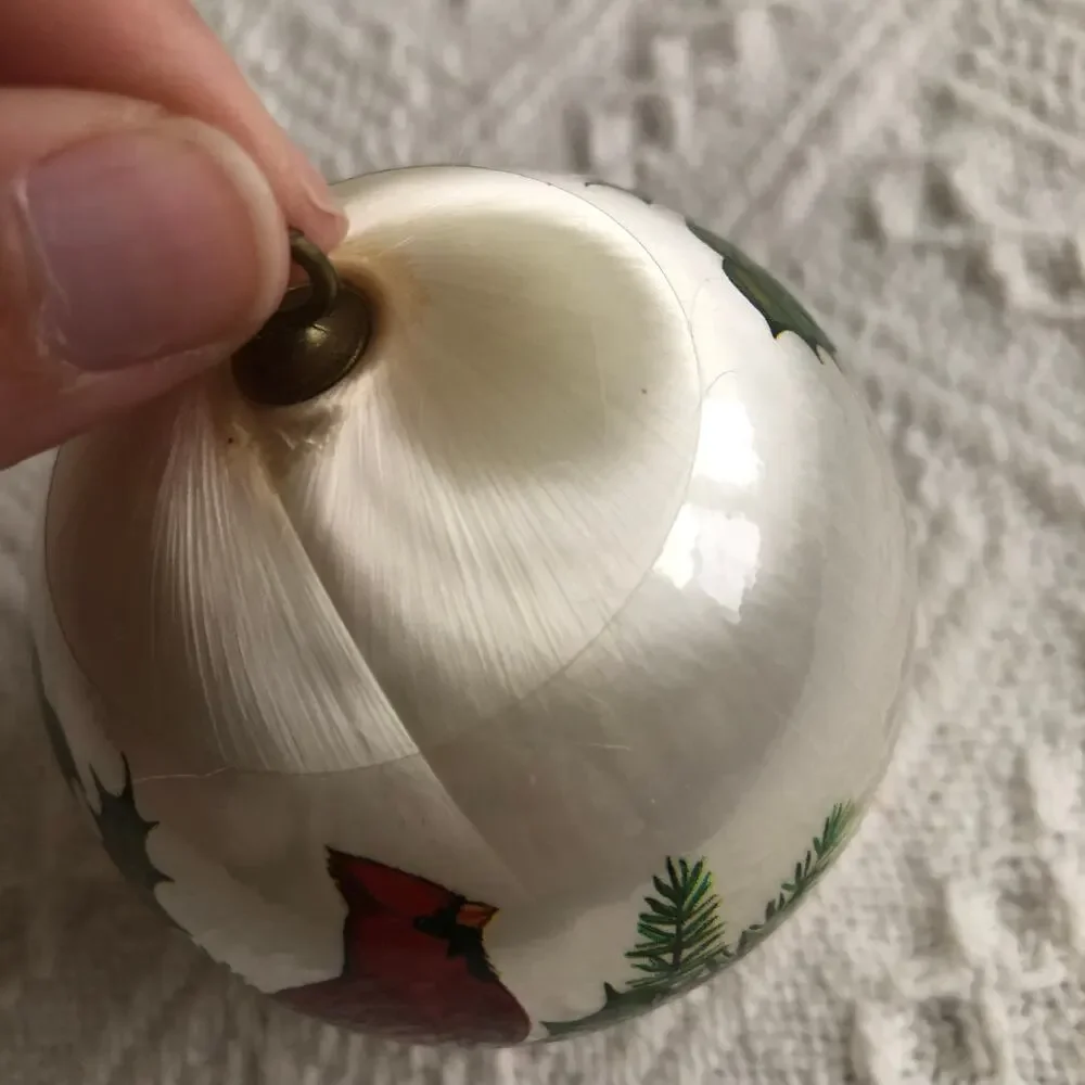 Vintage Satin Thread Ornament Cardinal Holly Pinecone 3